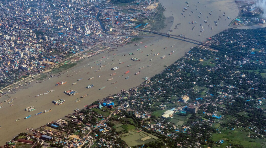 Aerial view of karnaphuli river at Chittagong city, Bangladesh