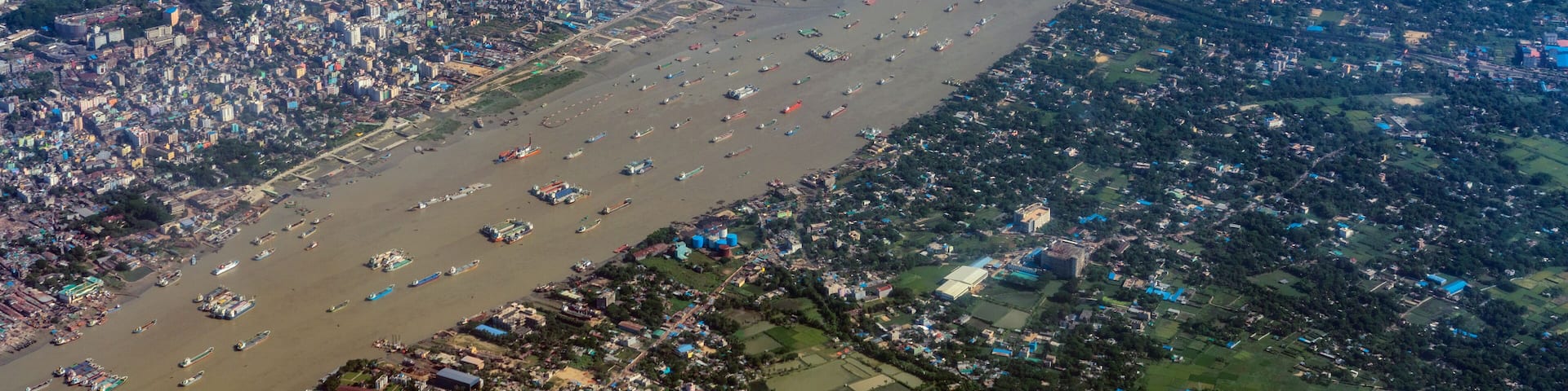 Aerial view of karnaphuli river at Chittagong city, Bangladesh