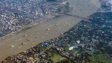 Aerial view of karnaphuli river at Chittagong city, Bangladesh
