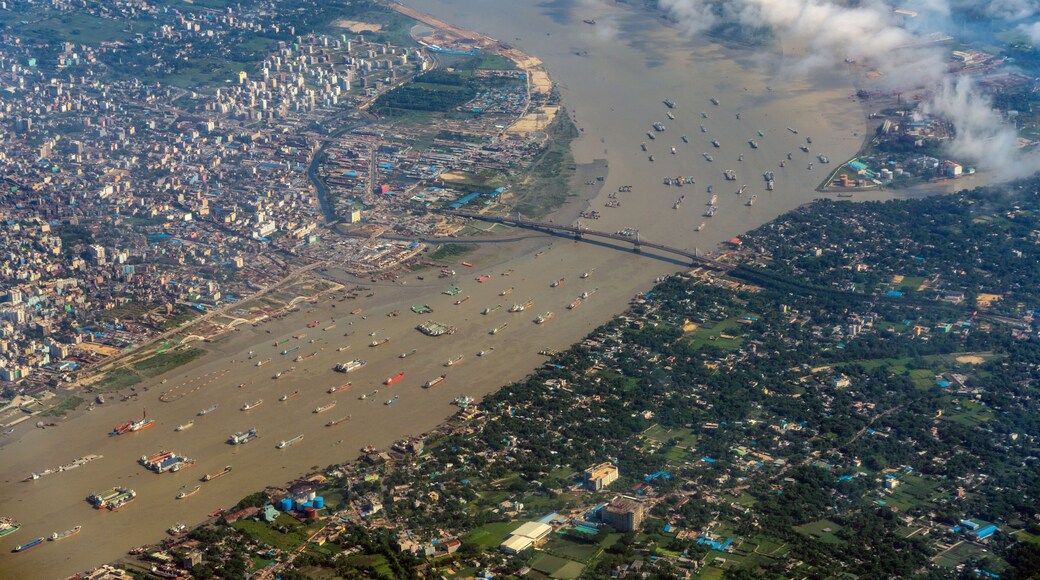 Aerial view of karnaphuli river at Chittagong city, Bangladesh
