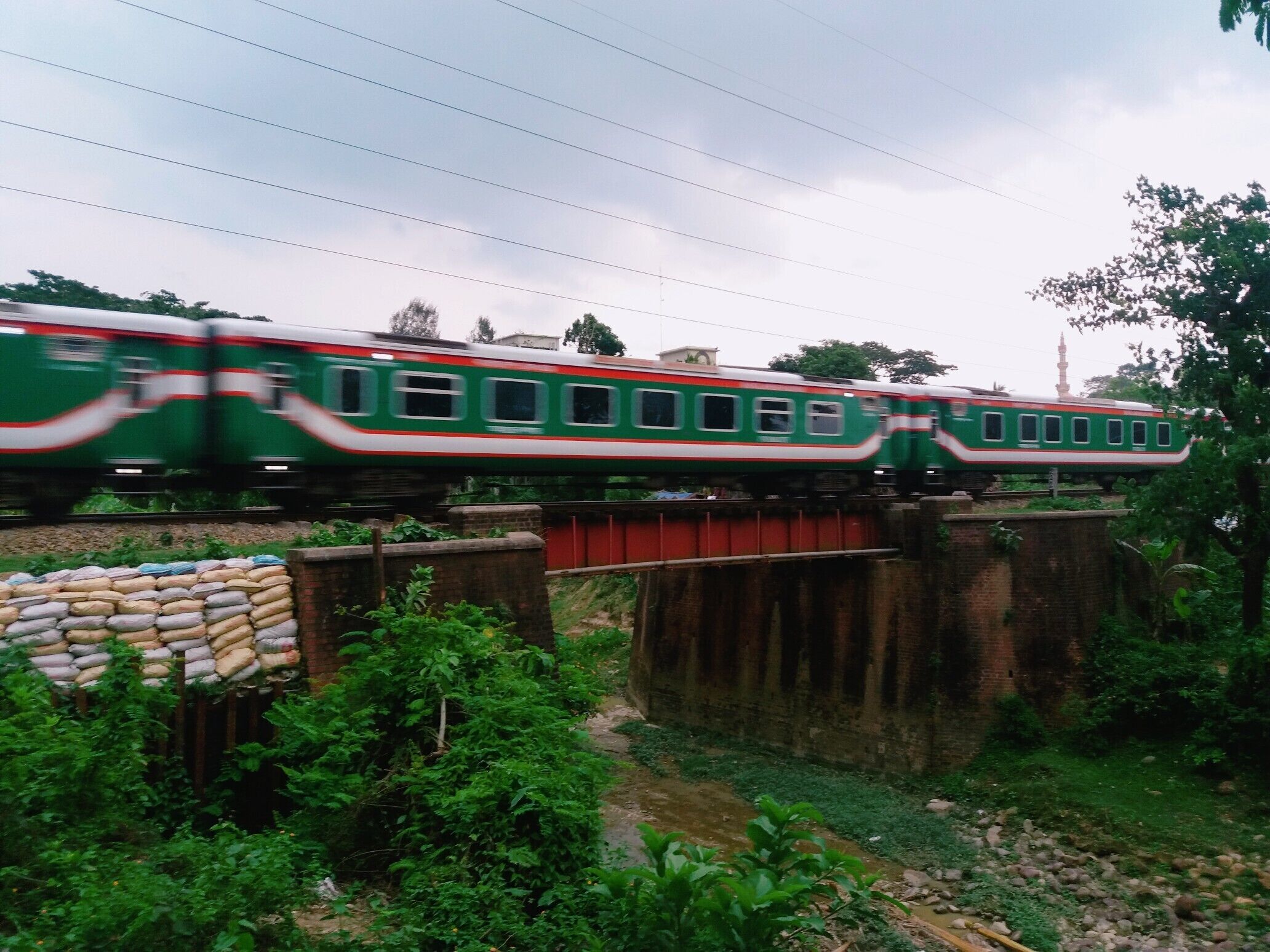 Train on the bridge. 
