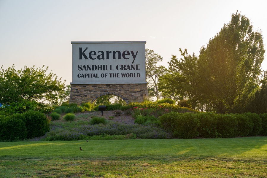 Welcome sign to Kearney Nebraska, the Sandhill Crane Capital of the World