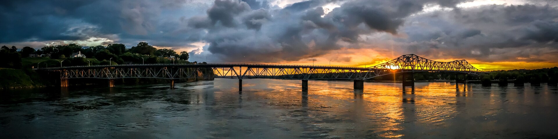 Sunset over the bridge on the Tennessee River in Florence