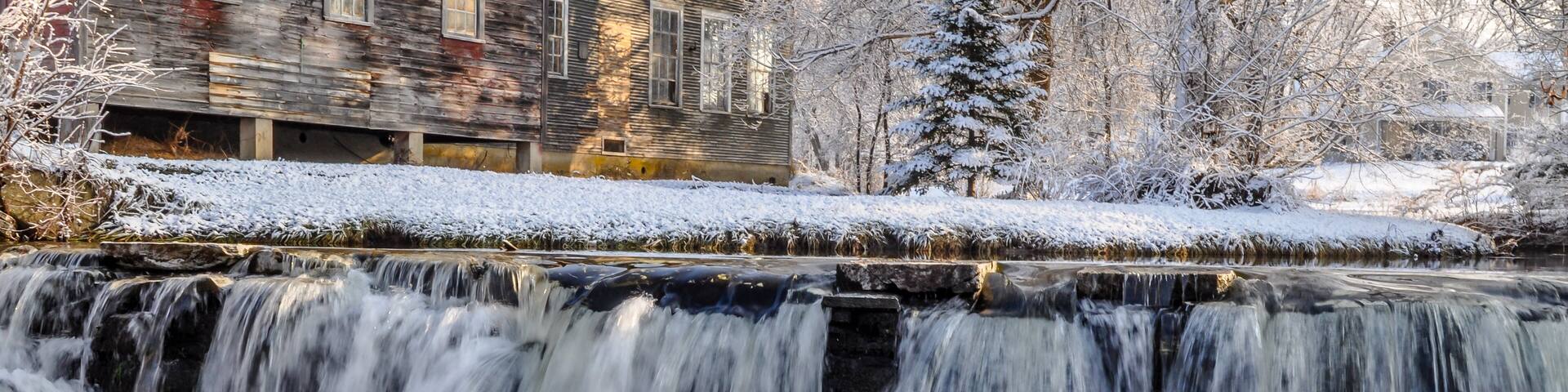 Winter at the Falls Along Otter Creek in Brandon, Vermont
