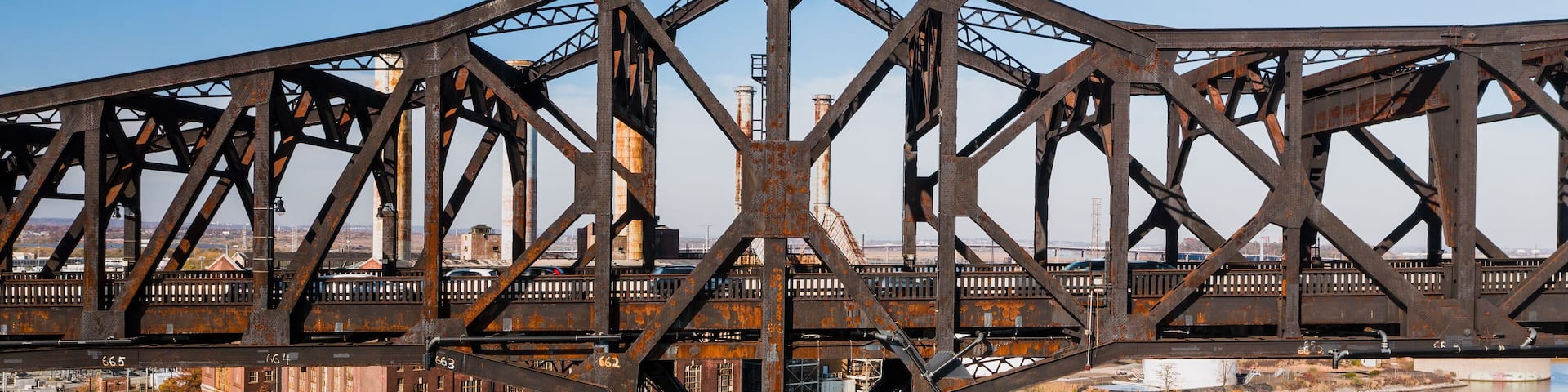 Aerial of Historic Pulaski Skyway - Hackensack River - New Jersey