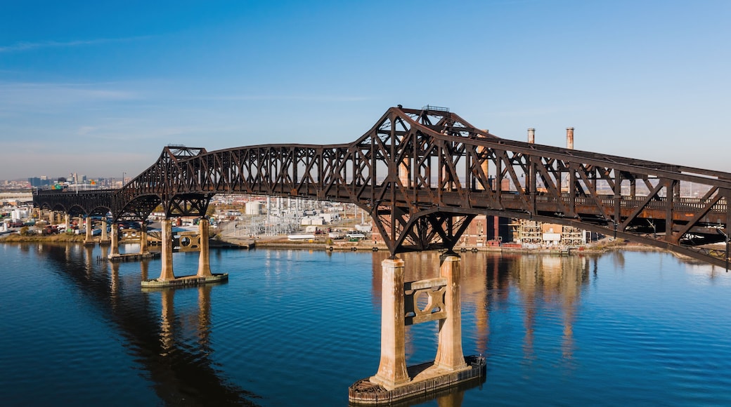 Aerial of Historic Pulaski Skyway - Hackensack River - New Jersey