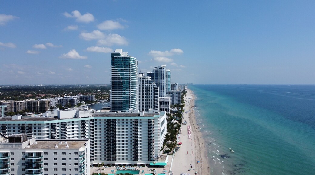 Aerial view of modern buildings on Hallandale Beach in southern Broward County, Florida