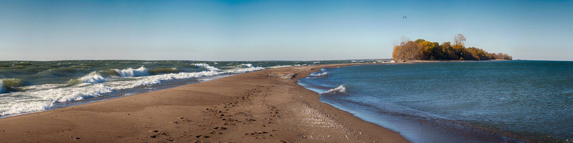 Panoramic view of Point Pelee National Park beach on Lake Erie