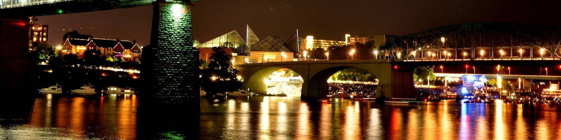 Colorful lights on the Tennessee River.
