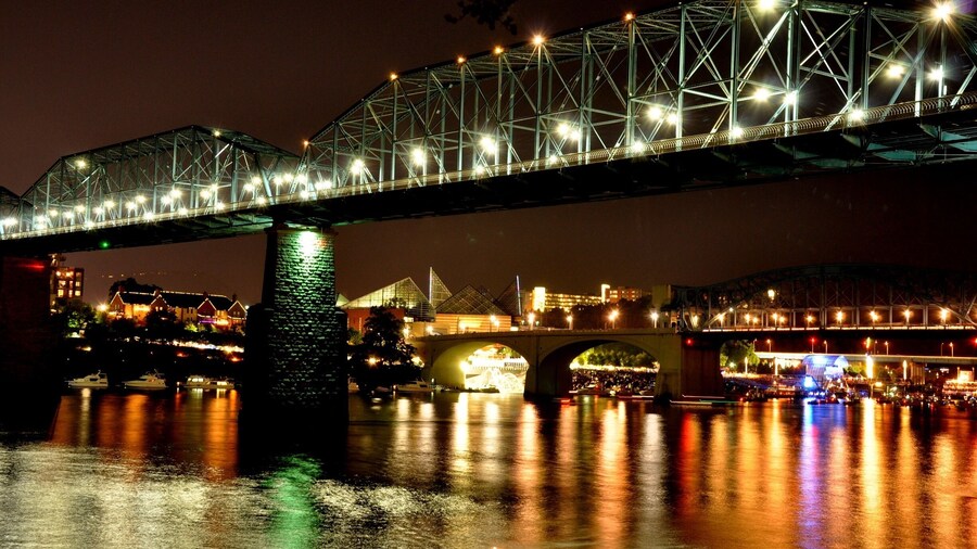 Colorful lights on the Tennessee River.