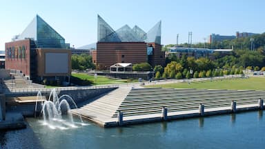 Chattanooga inclusief moderne architectuur, een rivier of beek en een fontein