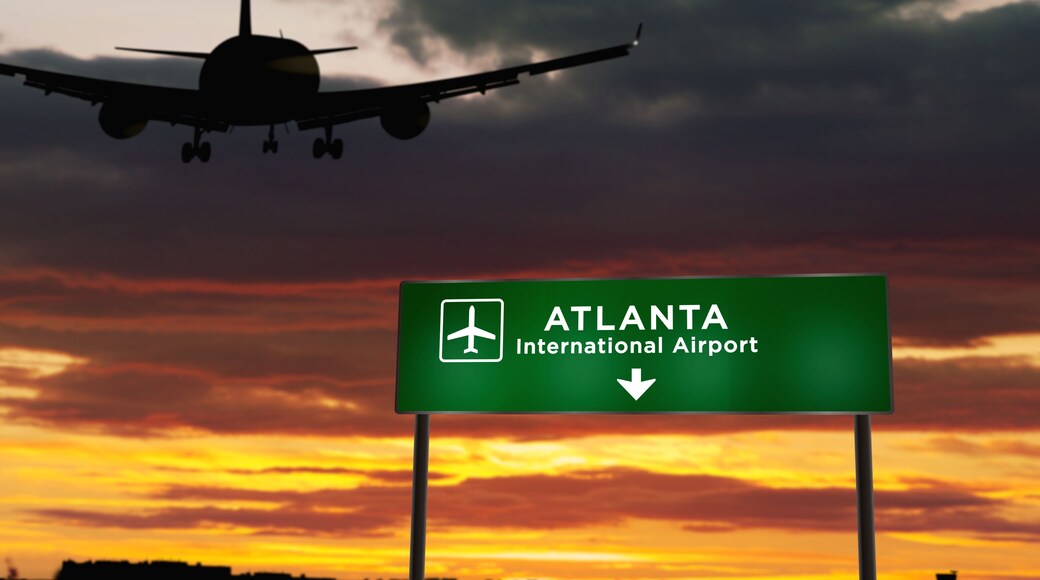 Plane landing in Atlanta with signboard