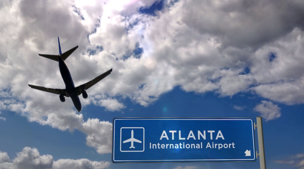 Plane landing in Atlanta with signboard