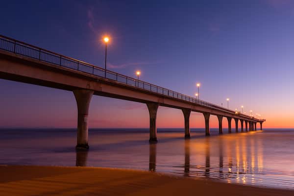 Dawn view of New Brighton Pier, Christchurch, New Zealand.