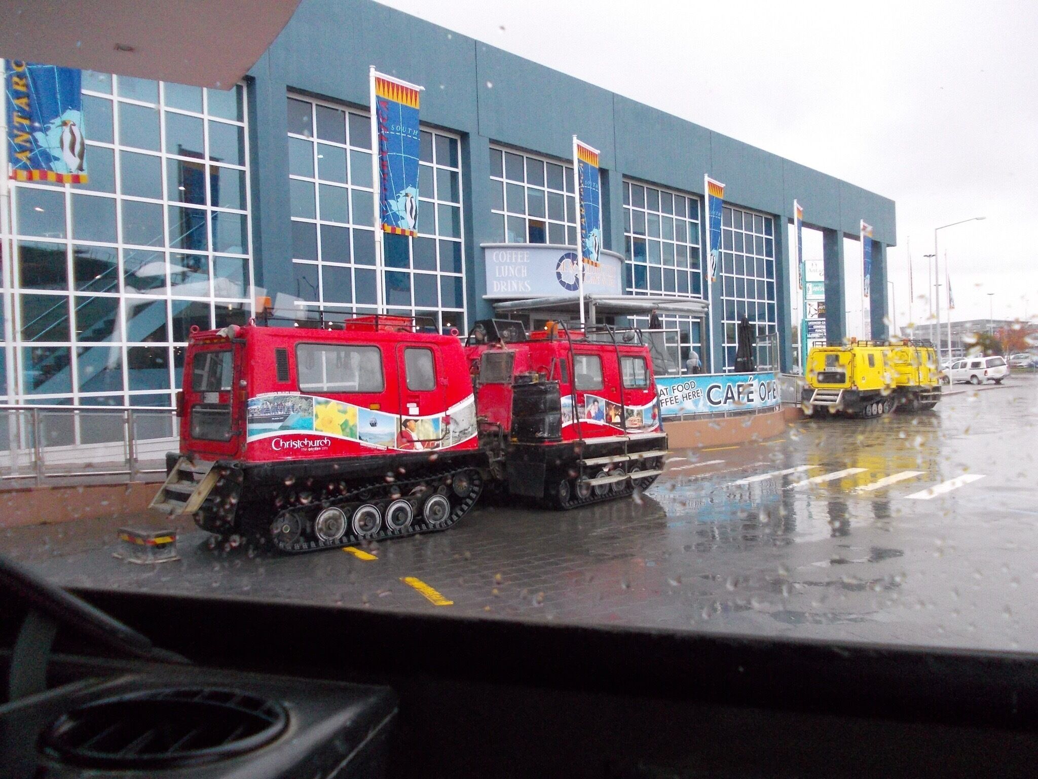 Going to Antarctica and visit of Scott base. Tour in this snow/water mobile. They use the same in Antarctica. 