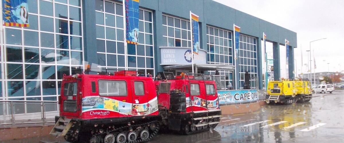 Going to Antarctica and visit of Scott base. Tour in this snow/water mobile. They use the same in Antarctica.