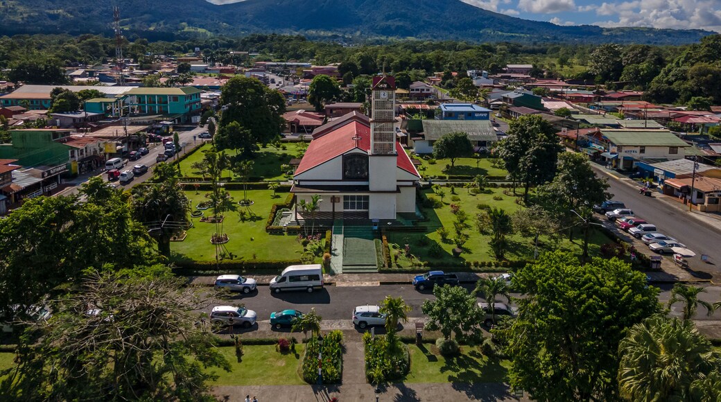 Beautiful aerial view of San Carlos La Fortuna Town - Arenal Volcano la Fortuna Church in Costa Rica