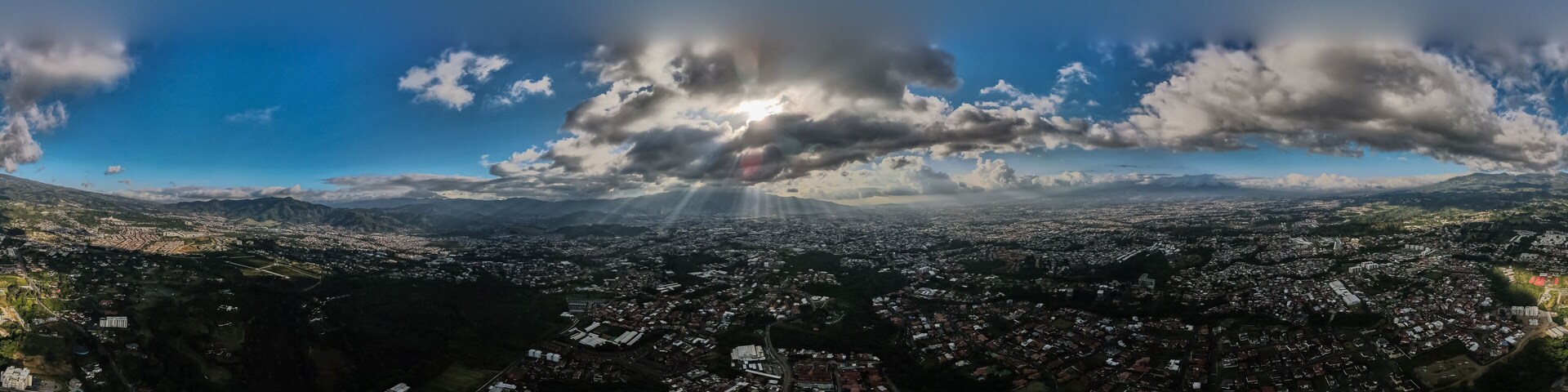 Beautiful aerial view of the city Tres Rios Costa Rica in the sunset