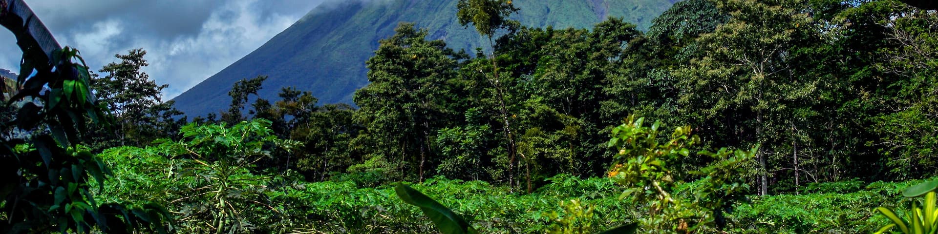 Red glow, steam and clouds of Arenal Volcano near La Fortuna, in the district of the San Carlos canton, in the Alajuela province of Costa Rica, January 2007