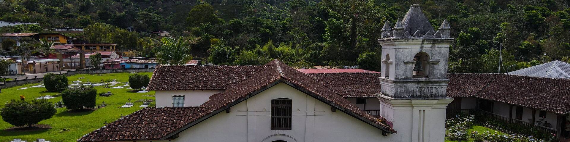 Beautiful aerial view of the historic Orosi Church in Cartago Costa Rica