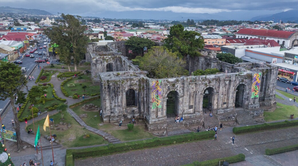 Beautiful aerial view of the Cartago Ruins and gardens in Costa Rica