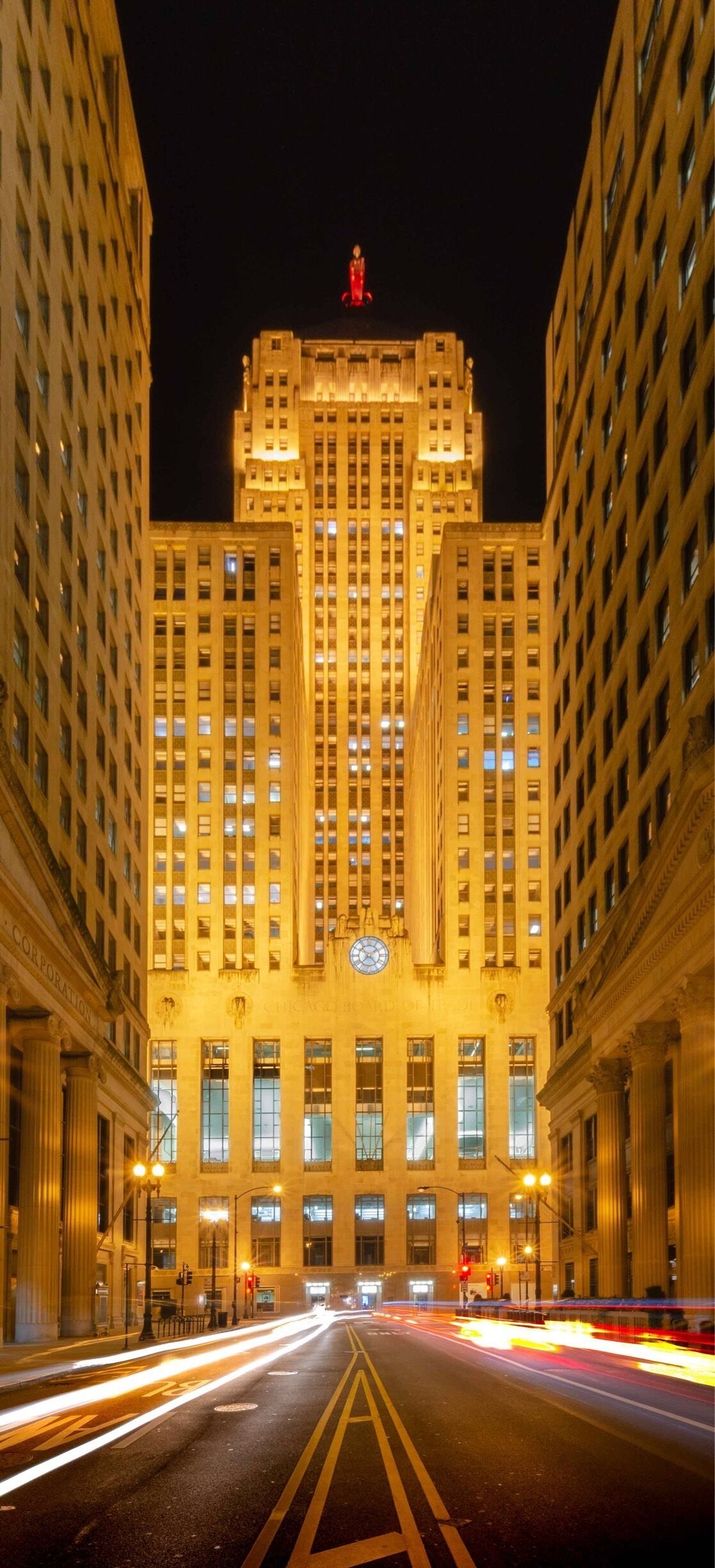 CBOT at night in the Chicago Loop.