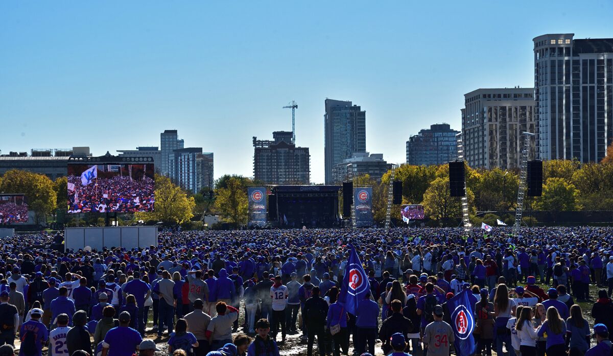 Another shot from the back of Grant Park showing off the massive crowd that attended the Chicago Cubs victory rally.