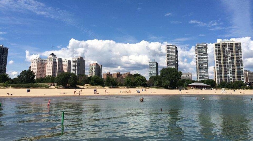 From the gay beach at Kathy Osterman Beach looking towards Chicago's Edgewater neighborhood! On the left is remaining building of the historic Edgewater Beach Hotel complex! #LifeAtExpedia