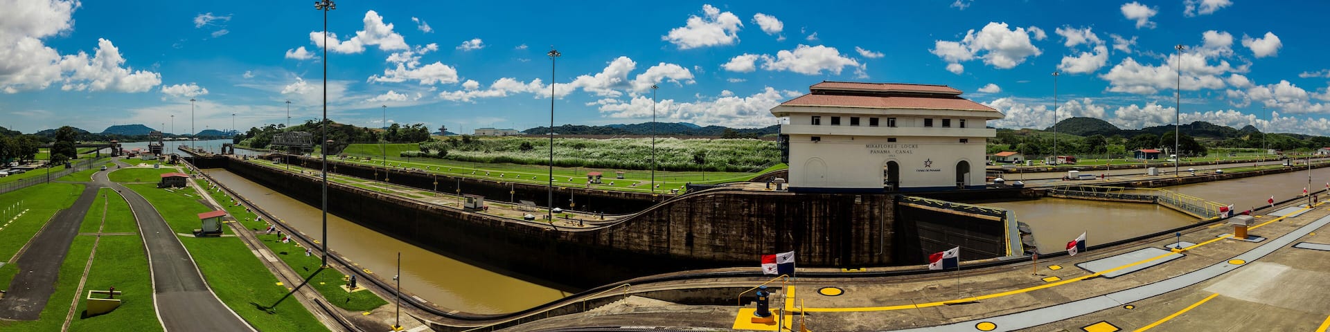 Miraflores locks at Panamakanal - panorama