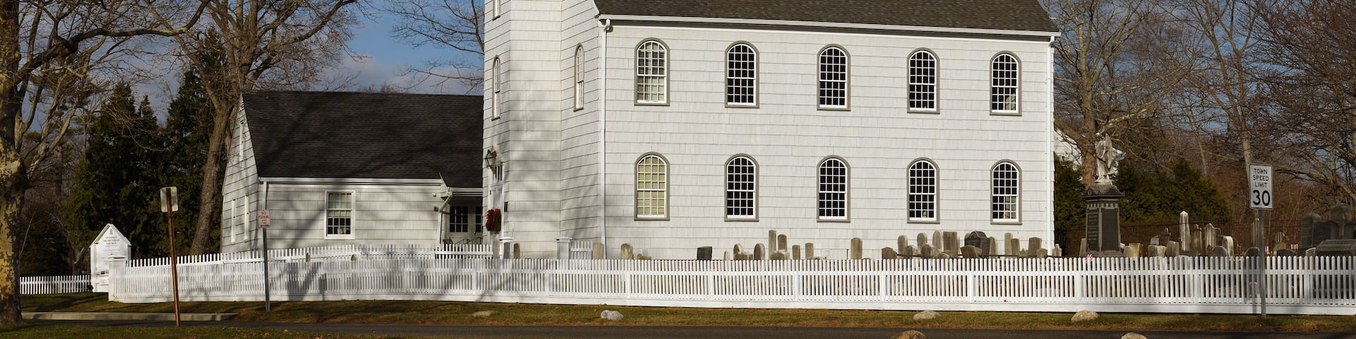Setauket Presbyterian Church (1812), First Presbyterian Church of Brookhaven, and Burial Ground, historic church and cemetery. Setauket, Suffolk County, New York