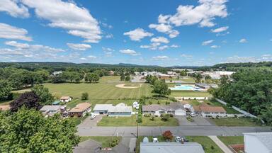 Aerial view of a rural residential area with a variety of homes in Chicopee, Massachusetts