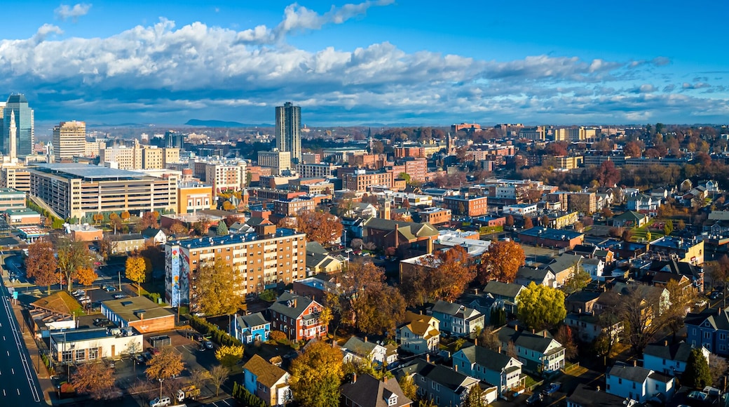 Downtown Springfield Massachusetts Skyline and Highway Aerial