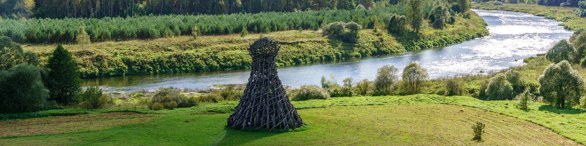 Wooden sculptures in the Art Park Nikola Lenivets National park, Kaluga Region, Russia