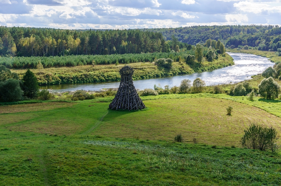 Wooden sculptures in the Art Park Nikola Lenivets National park, Kaluga Region, Russia