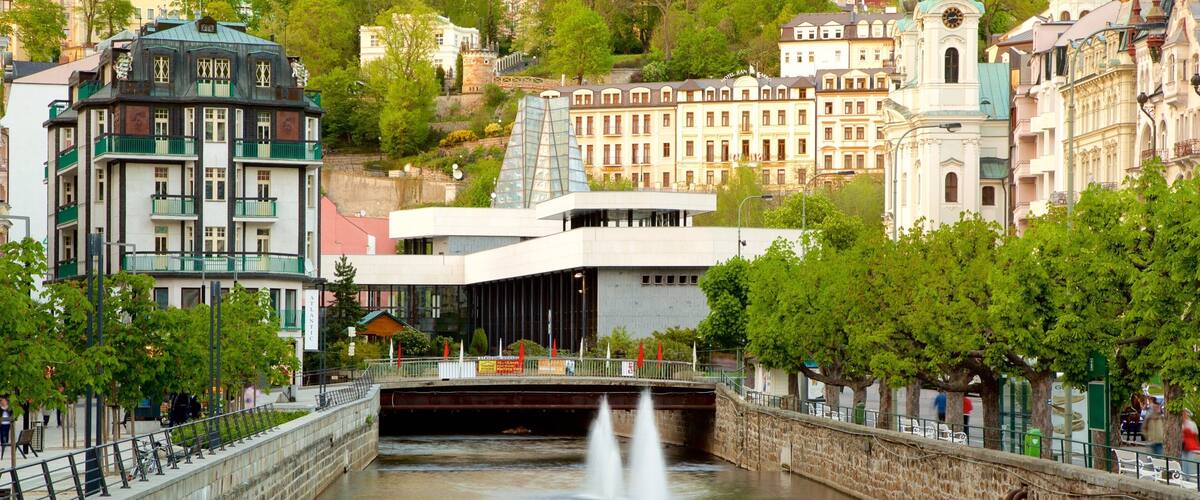 Karlovy Vary showing a city and a river or creek