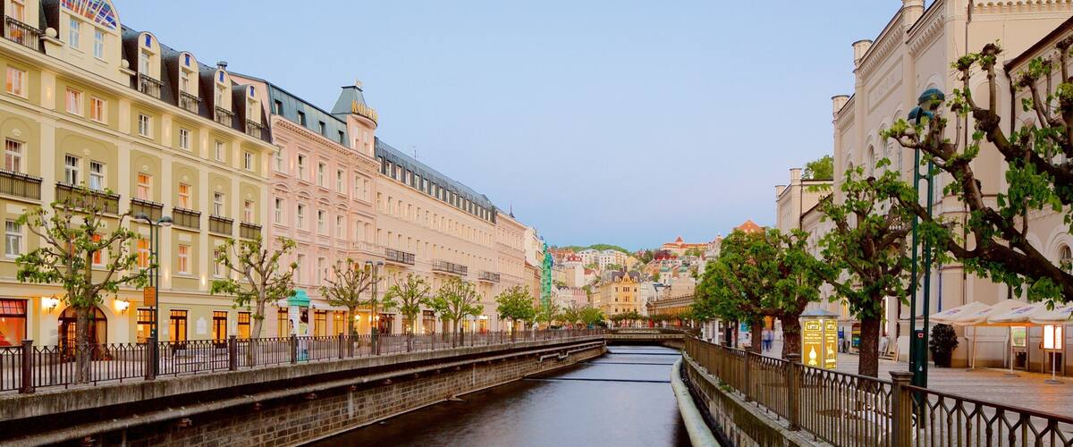 Karlovy Vary ofreciendo una ciudad y un río o arroyo