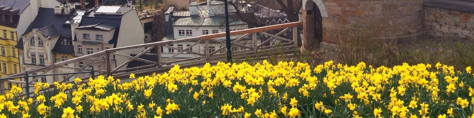 The most adorable spa town ever , make sure to take the steps up to this little church and park for a great view of the city ! #czechrepublic