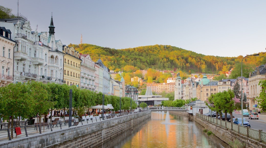 Karlovy Vary which includes a city and a river or creek