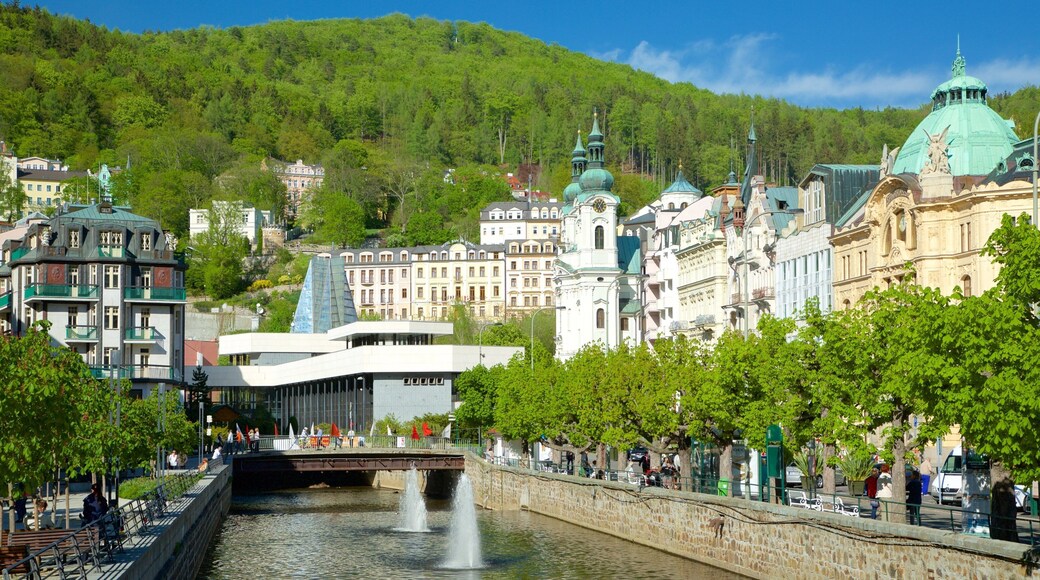Karlovy Vary featuring a river or creek, a city and a fountain