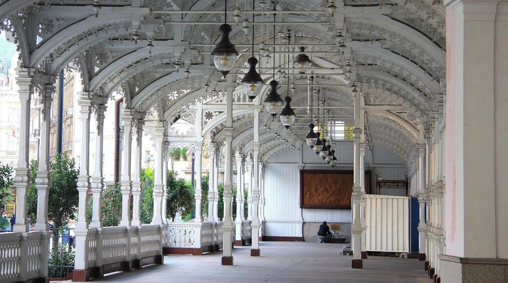 Market Colonnade (1883, Fellner & Helmer)
Karlovy Vary (Karlsbad,Carlsbad)
The wooden structure inspired by Swiss architecture was meant to arch over mineral springs for a couple of years only. However, when it surmounted the Market Spring and the Charles IV Spring (Tržní and Karla IV.) for more than a hundred years, the local authorities decided to keep it in place and ordered its overall reconstruction.
