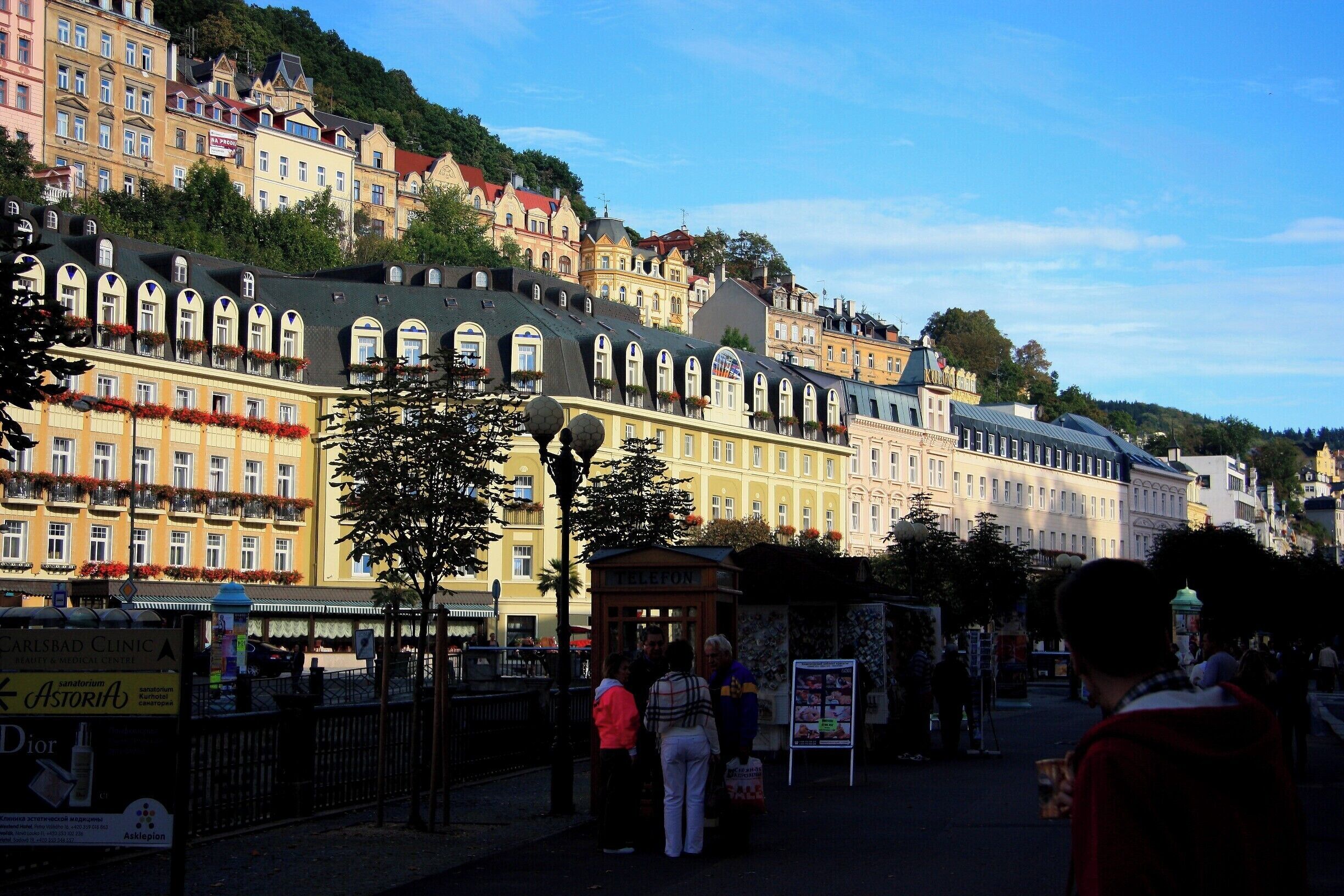 Historical Karlsbad...
Follow the route of the Teplá river and you will find your most suitable way of the old Spa's, buildings, shops and adventure of this famous city were Goethe, Beethoven and Chopin had their Holiday and drunk Becherovka.
http://www.karlovy-vary.cz/en/