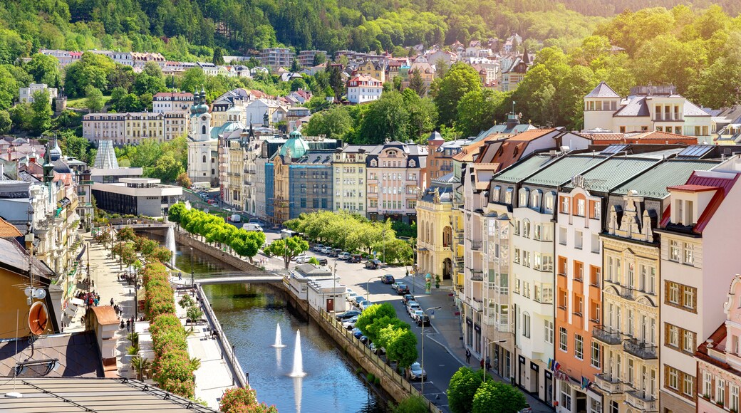 aerial view to karlovy vary city czech republic