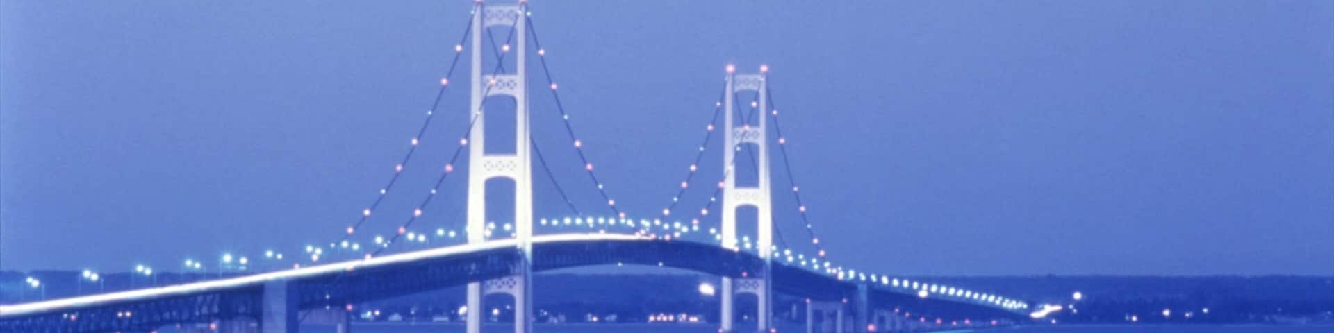 Mackinac Island featuring night scenes, island images and a bridge