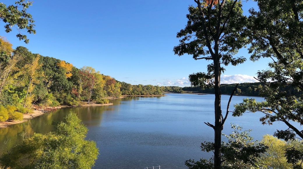 A view of the lake from the viewing platform at Hempstead Lake State Park, Long Island, New York.