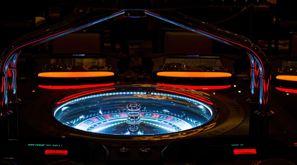 Casino machines in the entertainment area at night waiting for gamblers to come, play and bet.