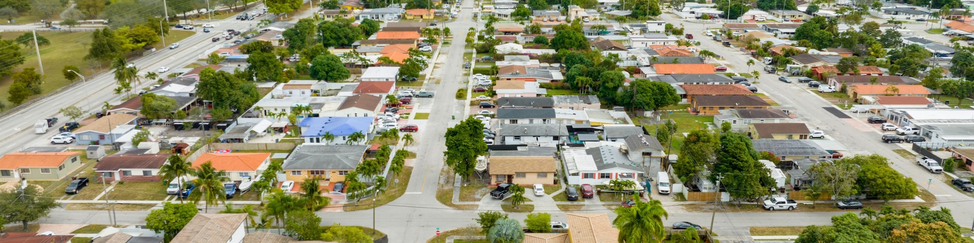 Aerial photo residential neighborhood houses in Hialeah Miami FL USA