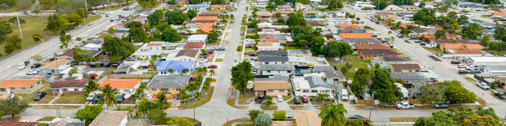 Aerial photo residential neighborhood houses in Hialeah Miami FL USA