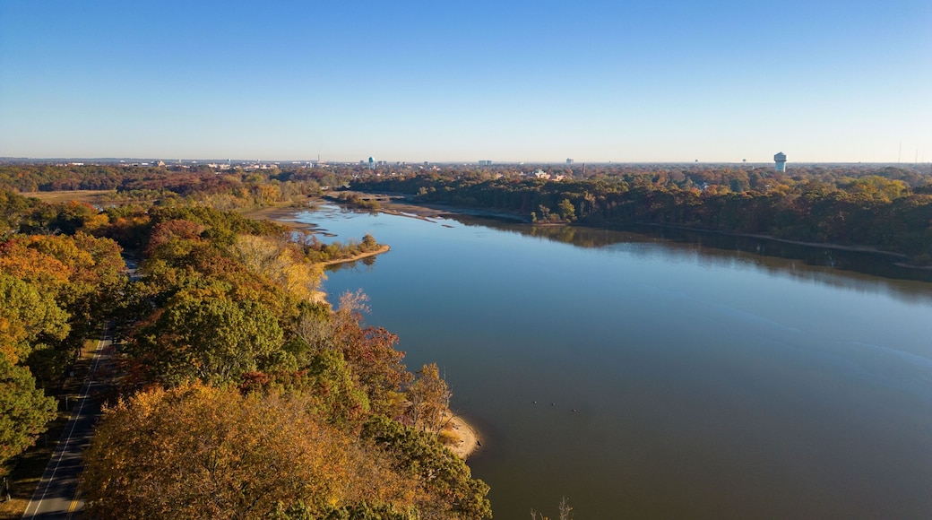 Beautiful view of Hempstead Lake State Park on a sunny day. New York, USA.