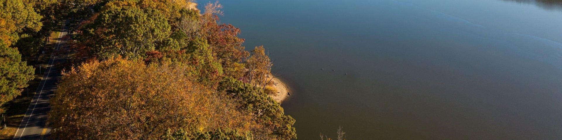 Beautiful view of Hempstead Lake State Park on a sunny day. New York, USA.