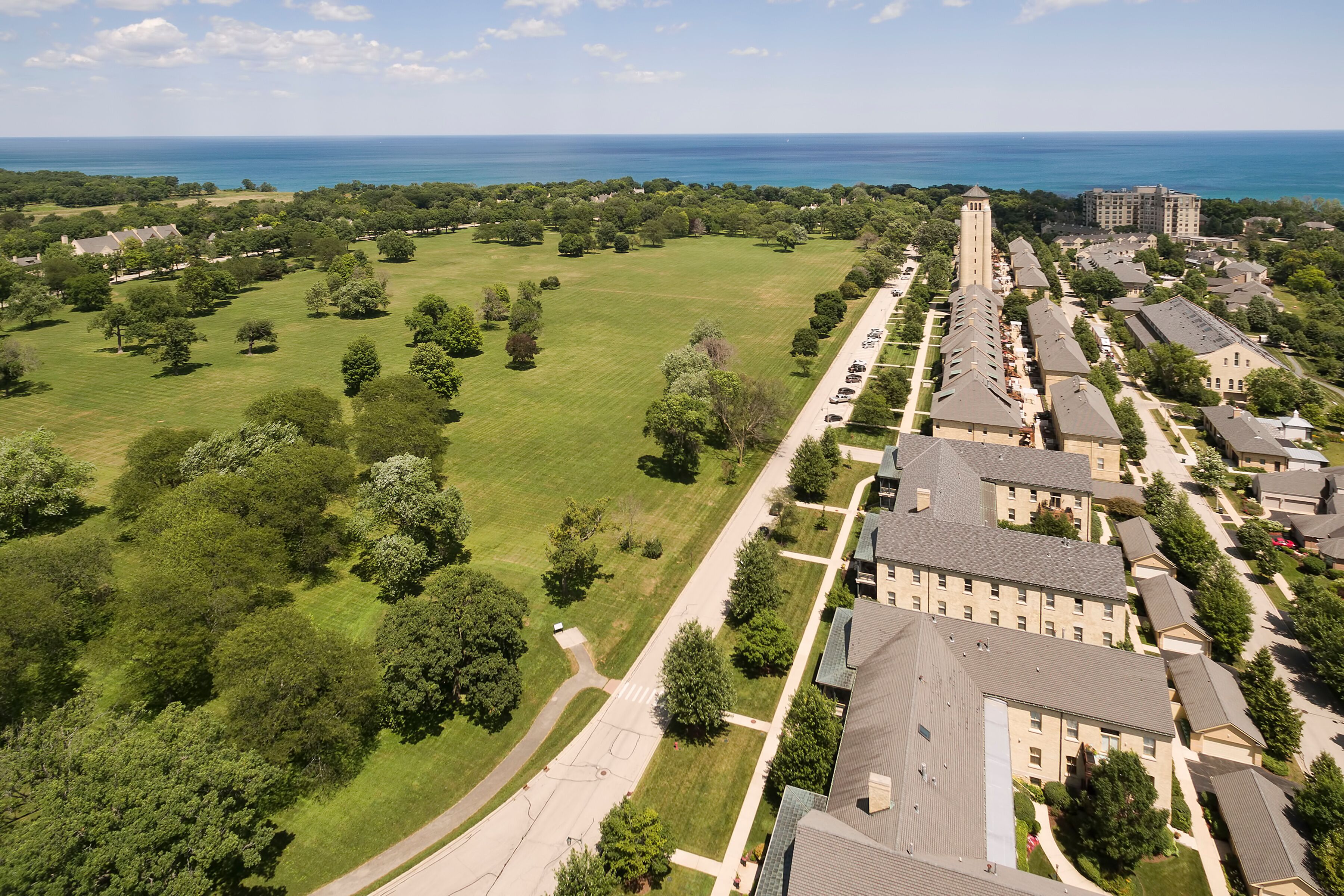 Aerial of Lakeshore Development with homes and condos